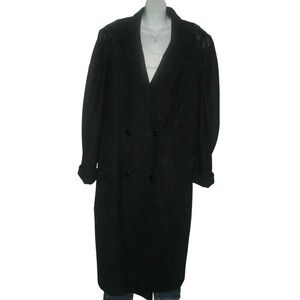 Vintage 80's Billi by Billycoat Wool Coat Black Faux Leather Goth Plus 20 Tall T